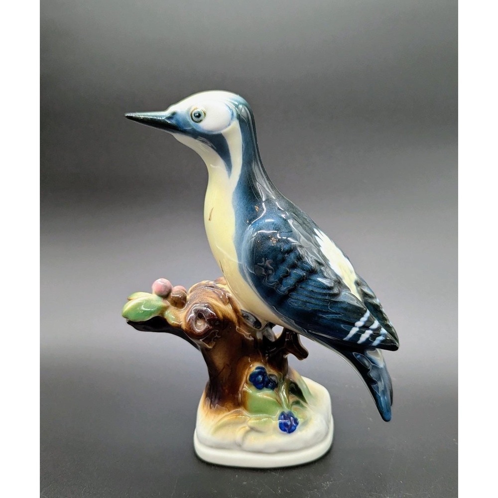 Vintage Zsolnay Porcelain Bird Blue Jay Figurine Sculpture 7" Hungary